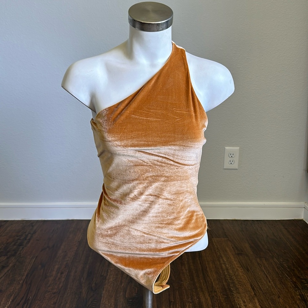 Velour Velbert gold one one shoulder cut out bodysuit